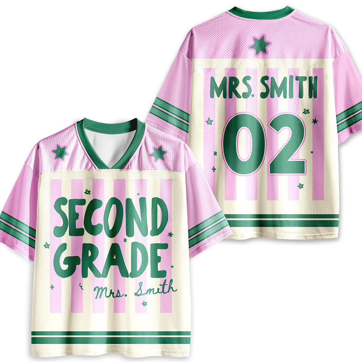 Personalized Grade And Name Preppy Stripes Teacher Mesh Jersey