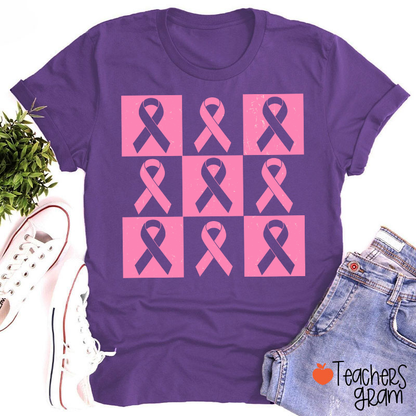 Pink Ribbon Breast Cancer Awareness Teacher T-Shirt