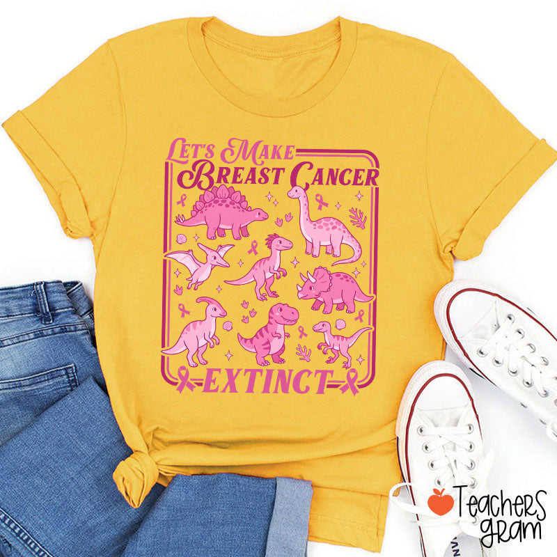 Breast Cancer Extinct Dinosaur Pink Ribbon Support Teacher T-Shirt