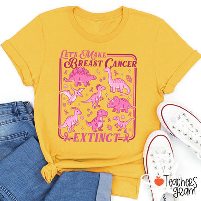 Breast Cancer Extinct Dinosaur Pink Ribbon Support Teacher T-Shirt