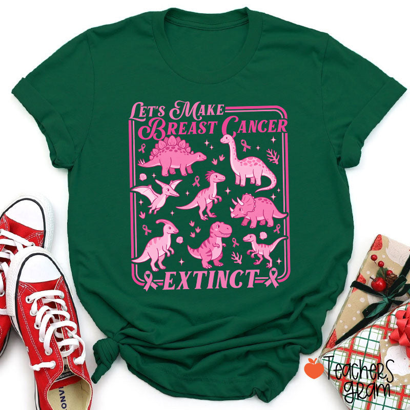 Breast Cancer Extinct Dinosaur Pink Ribbon Support Teacher T-Shirt