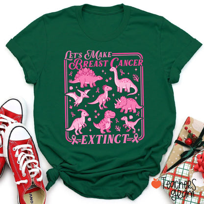 Breast Cancer Extinct Dinosaur Pink Ribbon Support Teacher T-Shirt