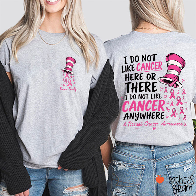Personalized Team Name Pink Ribbon Striped Hat Teacher Two Sided T-Shirt