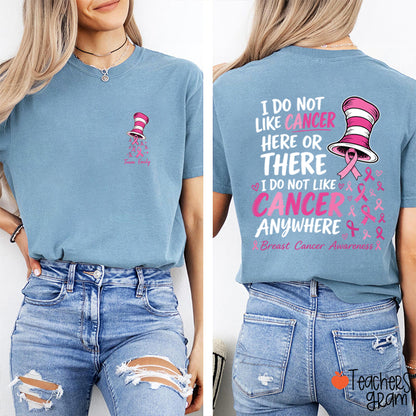 Personalized Team Name Pink Ribbon Striped Hat Teacher Two Sided T-Shirt