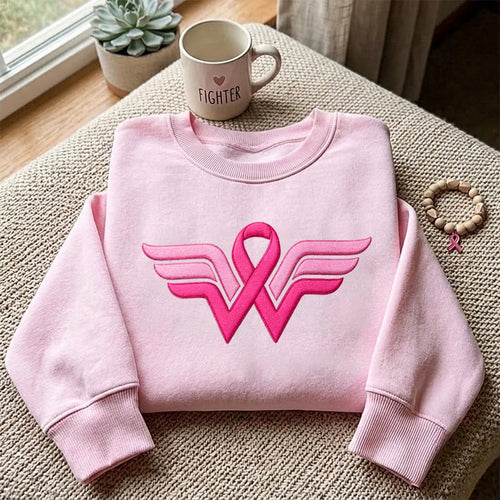 Embroidery Wonder Woman Breast Cancer Awareness Sweatshirt