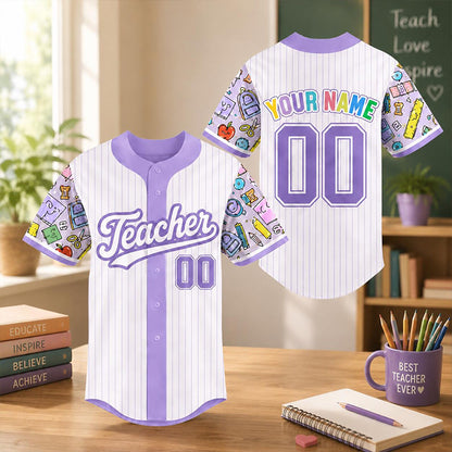 Personalized Teacher Name School Supply Sleeve Print Baseball Jersey
