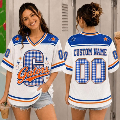 Personalized Mascot Name And Number Plaid Letter Teacher Mesh Jersey 