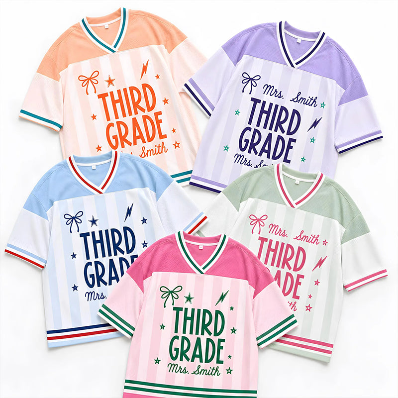 Personalized Grade And Name Bow Lightning Teacher Mesh Jersey