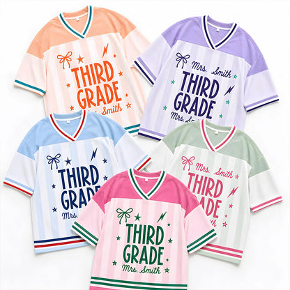 Personalized Grade And Name Bow Lightning Teacher Mesh Jersey