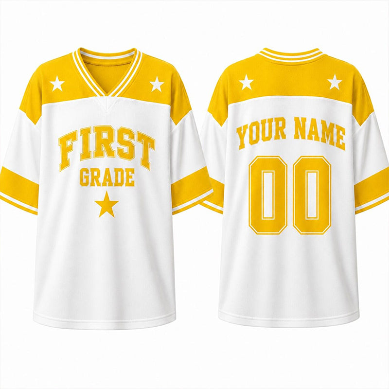 Personalized Grade And Name Star Graphic Teacher Mesh Jersey