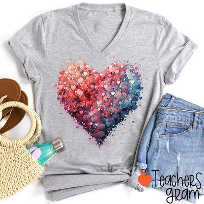 Bubble Heart Teacher Female V-Neck T-Shirt