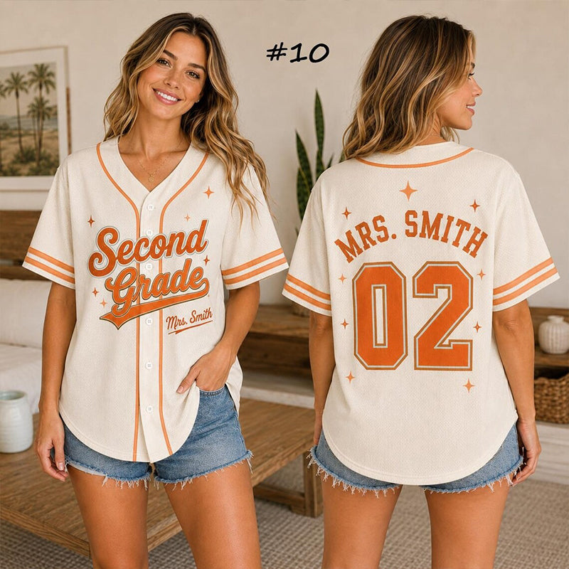 Personalized Grade And Name Teacher Baseball Jersey