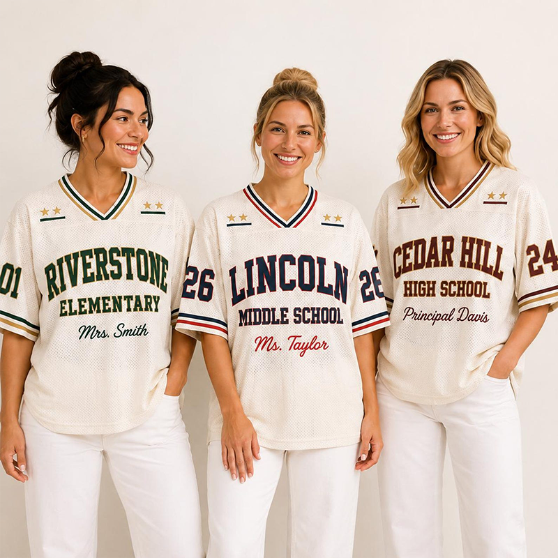 Personalized Name And Number Striped Collar Teacher Mesh Jersey