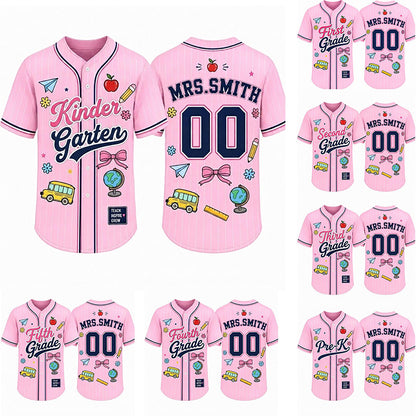 Personalized Grade Name Number School Element Teacher Baseball Jersey