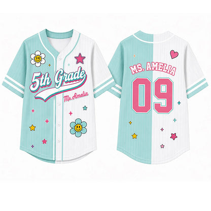 Personalized Grade And Name Flower Star Teacher Baseball Jersey