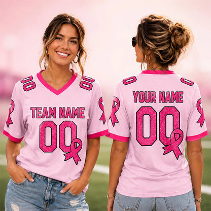 Personalized Name Team Number Pink Ribbon Teacher Mesh Jersey