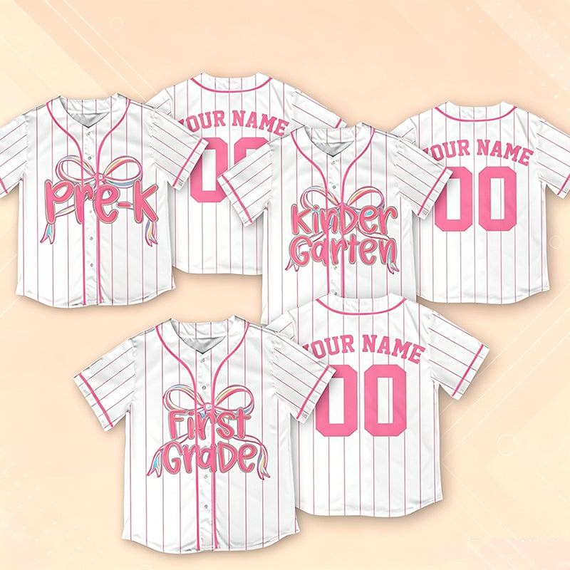Personalized Grade And Name Coquette Bow Class Baseball Jersey