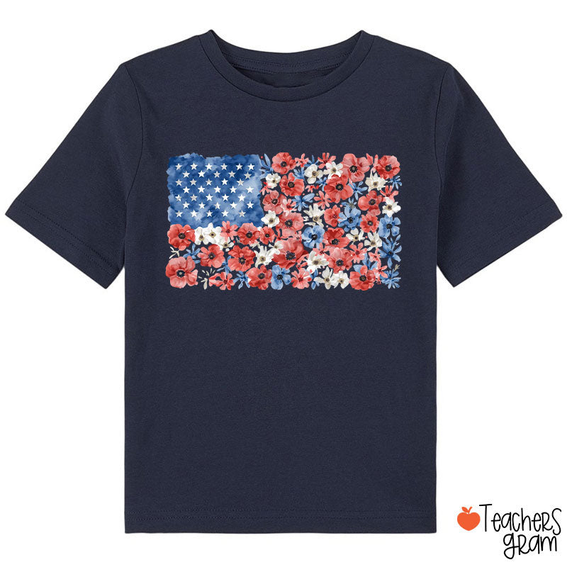 Vintage Floral USA Flag Class T-Shirt