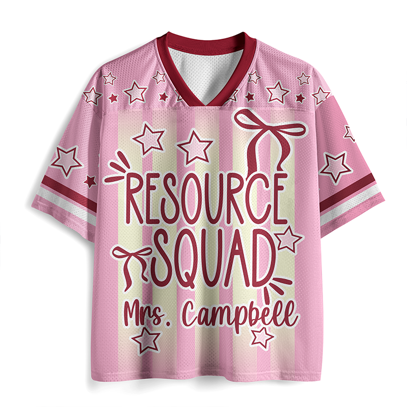Personalized Name Striped Bow Star Print Teacher Mesh Jersey