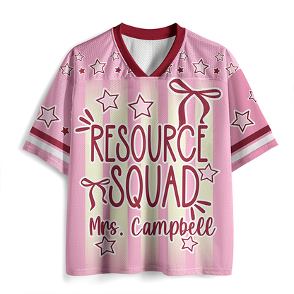 Personalized Name Striped Bow Star Print Teacher Mesh Jersey