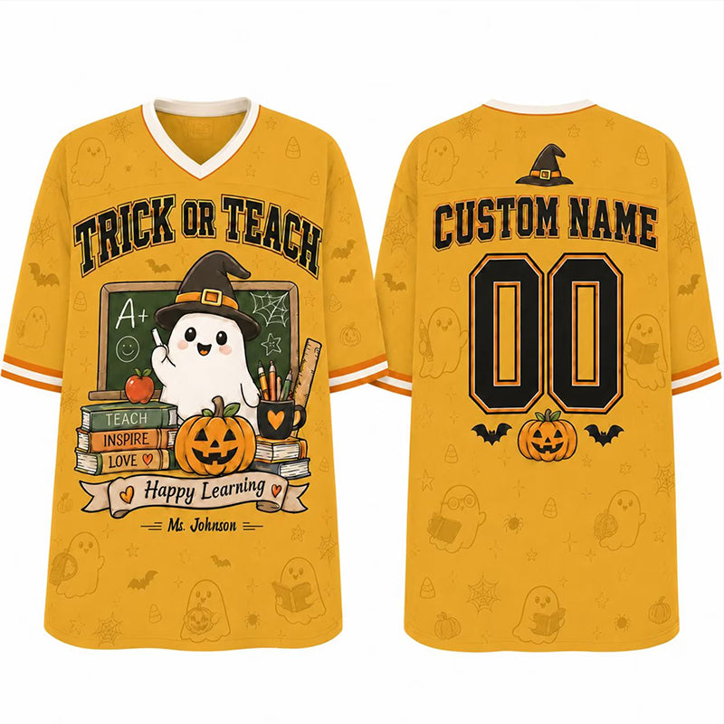 Personalized Teacher Name Ghost Halloween Teacher Mesh Jersey