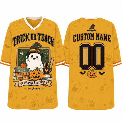 Personalized Teacher Name Ghost Halloween Teacher Mesh Jersey