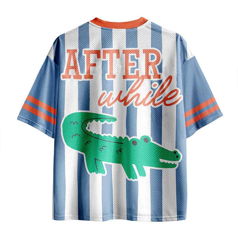 Striped Girly Later Gator After While Crocodile Teacher Mesh Jersey