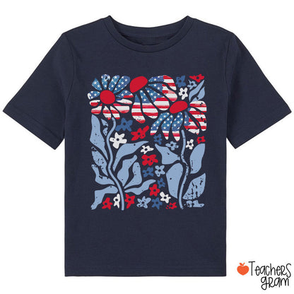 Boho Patriotic Daisy American Flag Floral Class T-Shirt