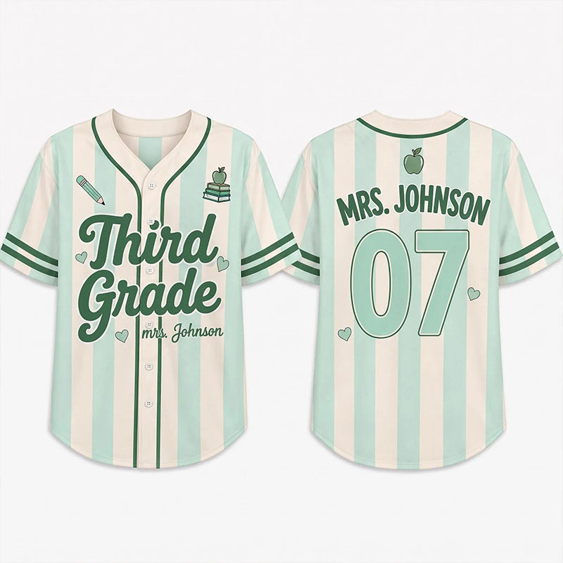 Personalized Grade Name Number Vertical Striped Mesh Teacher Baseball Jersey