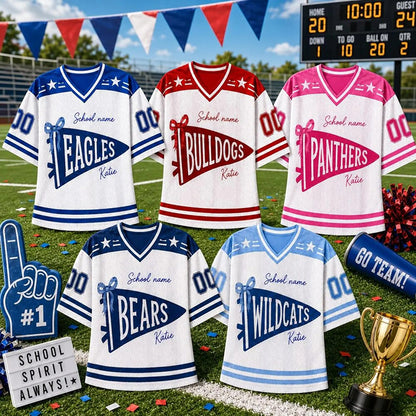Personalized Mascot And Name Preppy Stripes Pennant Game Day Teacher Mesh Jersey