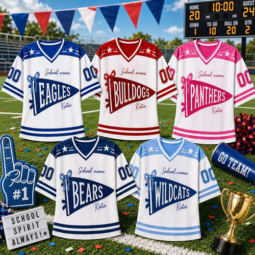 Personalized Mascot And Name Preppy Stripes Pennant Game Day Teacher Mesh Jersey