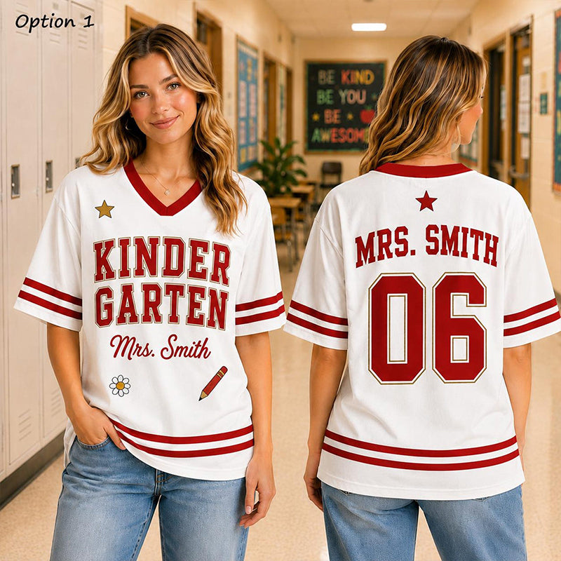 Personalized Grade And Name Preppy Double Stripe Teacher Mesh Jersey