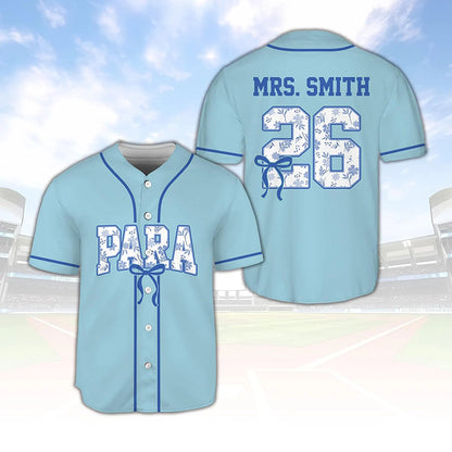 Personalized Name And Grade Floral Letter Coquette Bow Teacher Baseball Jersey