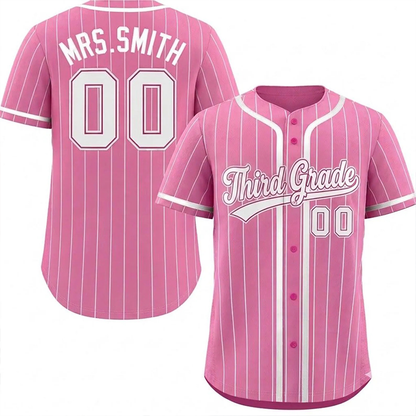 Personalized Grade And Name Striped Button Down Teacher Baseball Jersey