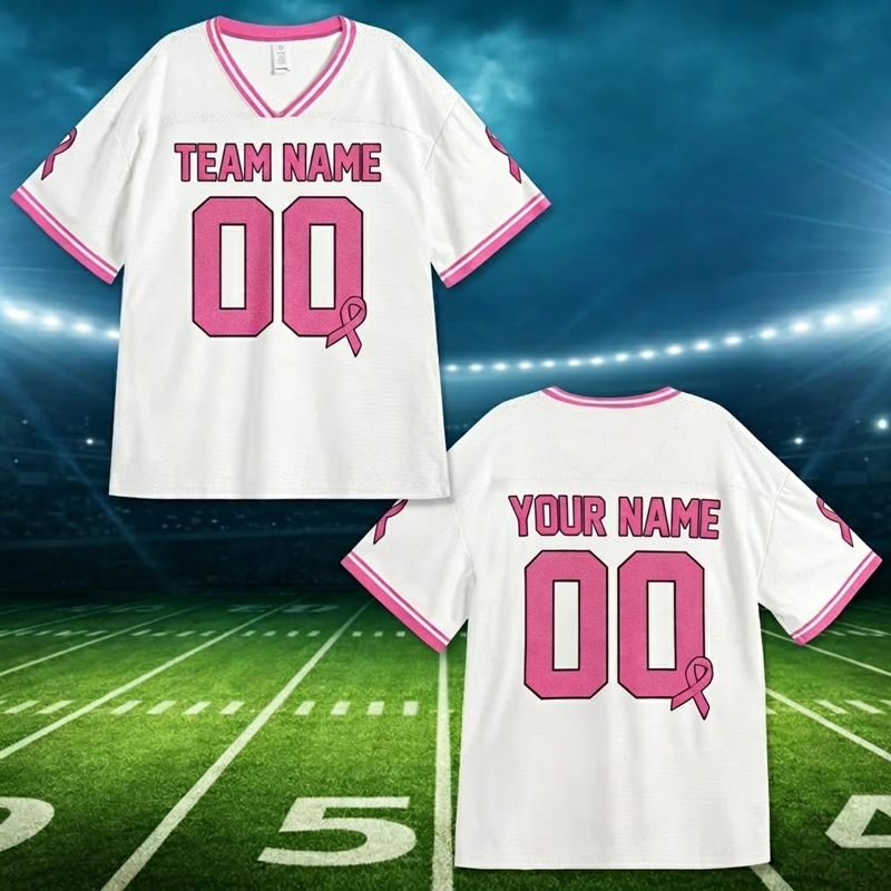 Personalized Team Name Number Pink Ribbon Teacher Mesh Jersey