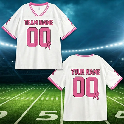 Personalized Team Name Number Pink Ribbon Teacher Mesh Jersey