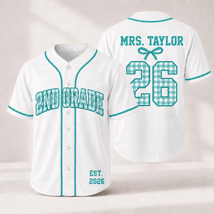 Personalized Grade Name And Number Bow Detail Teacher Baseball Jersey