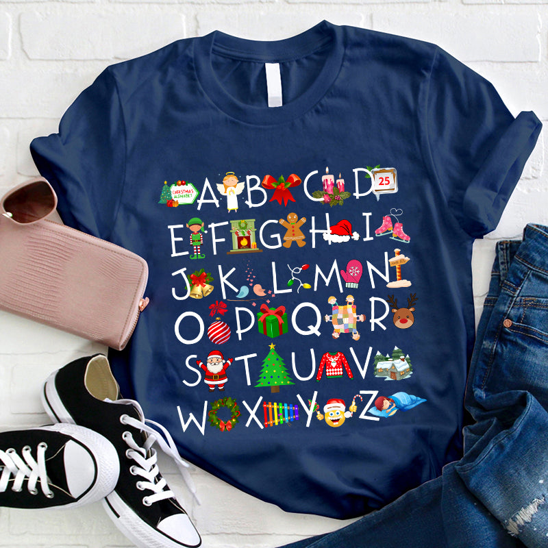 Christmas Elements Alphabet Teacher T-Shirt