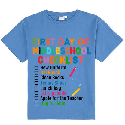 Personalized Grade First Day Of Middle School Checklist Class T-Shirt