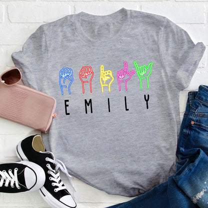 Personalized Name Alphabet Sign Language Teacher T-Shirt