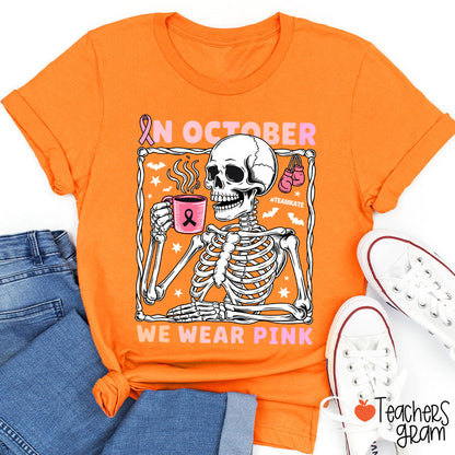 Personalized In October We Wear Pink Teacher T-Shirt