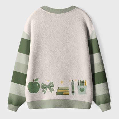 Personalized Name Apple Book Pencil Teacher Ugly Cardigan Sweaters