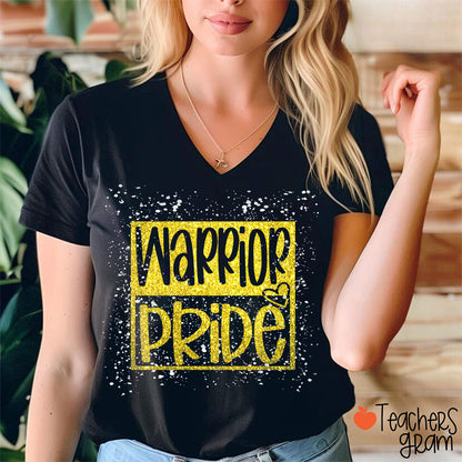 Personalized Mascot Confetti And Glitter Teacher Female V-Neck T-Shirt