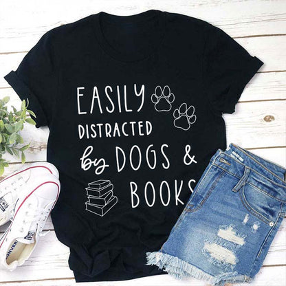 Easily Distracted Dogs And Books Teacher T-Shirt