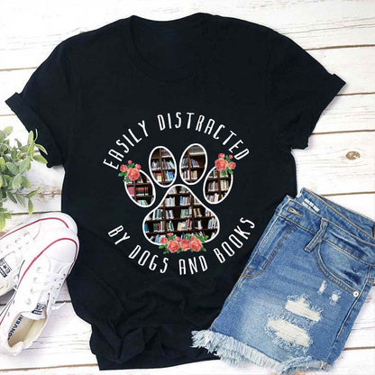 Easily Distracted By Dogs And Books Teacher T-Shirt