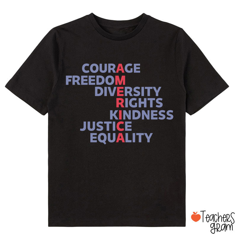 Courage Freedom Diversity Right Kindness Justice Equality America Class T-Shirt
