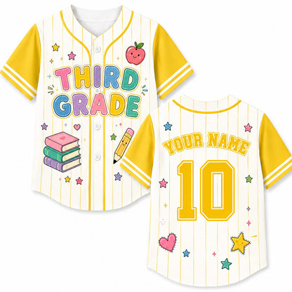 Personalized Grade And Name Preppy Stripes Books Apple Pencil Teacher Baseball Jersey