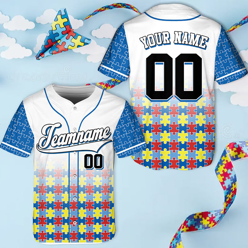 Personalized Puzzle Autism Awareness Teacher Baseball Jersey