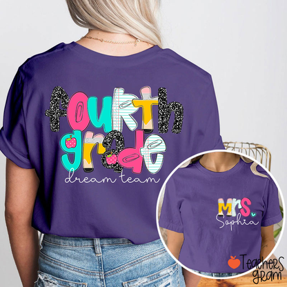 Personalized Grade And Name Pencil Notebook Teacher Two Sided T-Shirt