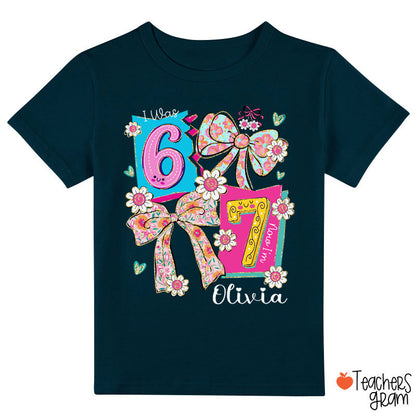 Personalized I Was 6 Now I'm 7 Coquette Bow Class T-Shirt